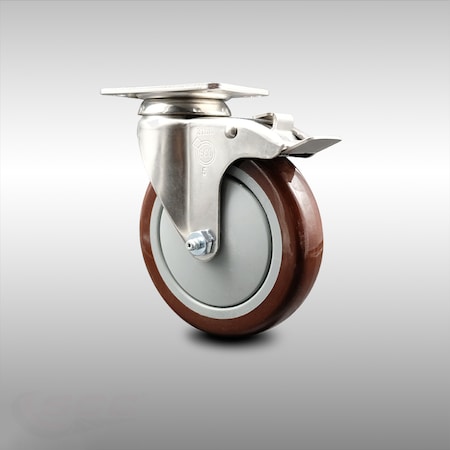 Service Caster 5 Inch 316SS Maroon Polyurethane Swivel Top Plate Caster with Total Lock Brake SCC-SS316TTL20S514-PPUB-MRN